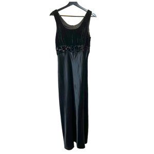 Vintage 90s Black Velvet Satin Sleeveless Full Length Formal Dress Large